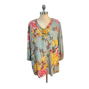 Soft Surroundings Floral Print Tunic Top W/ Tassel Multicolor 1X Plus